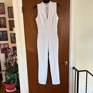 bebe White Sleeveless Keyhole Jumpsuit